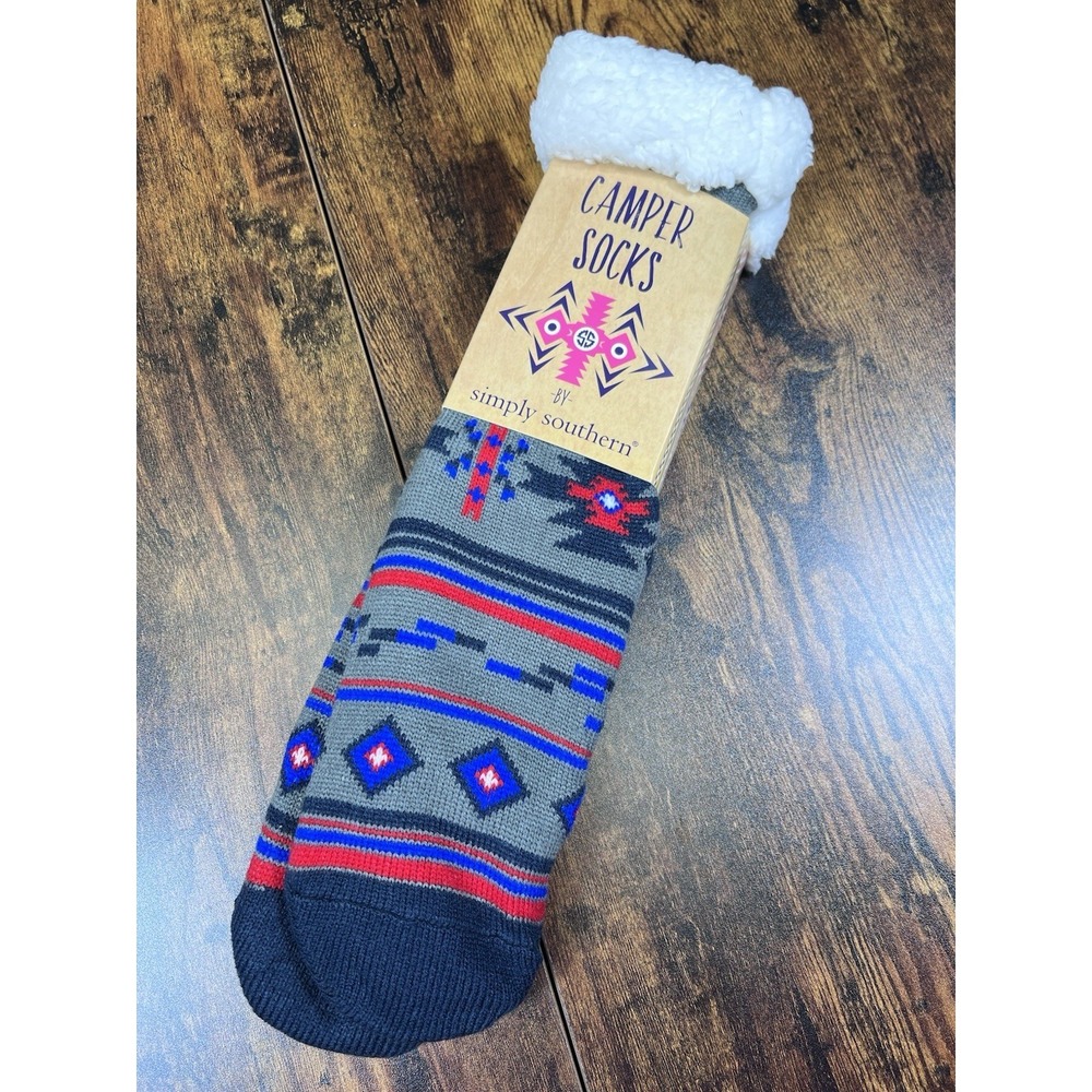 Camper Socks by Simply Southern Knit Sherpa Lined One Size Fits Most Pink Gray